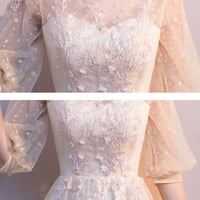 Champagne tulle lace short A line prom dress - Thumbnail 6