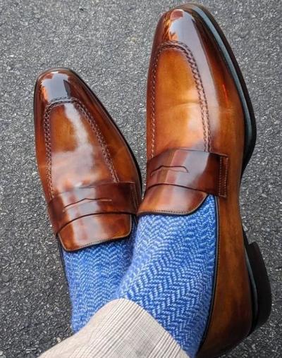 New Handmade Two Tone Leather Moccasin Men's Shoes