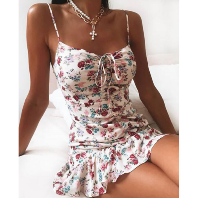 Sexy Sling Floral Print High Waist Flounced Dress