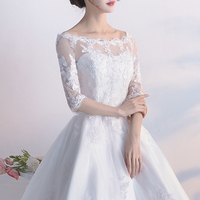 White lace short A line prom dress fashion dress - Thumbnail 2