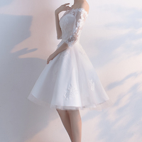 White lace short A line prom dress fashion dress - Thumbnail 6