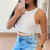 Fashion White Sleeveless Vest Shirt - Thumbnail 2