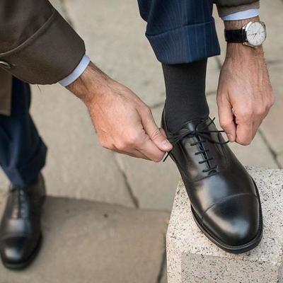 Best new handmade black cap toe leather lace up shoes - Thumbnail 1