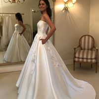 Elegant Ball Gown Strapless Heavy Satin Wedding Dresses with Pockets & Lace - Thumbnail 1