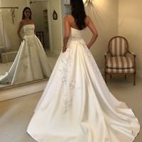 Elegant Ball Gown Strapless Heavy Satin Wedding Dresses with Pockets & Lace - Thumbnail 2