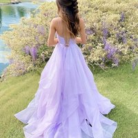 Beautiful A-Line V Neck Blush Pink Sparkly Tulle Long Prom Dresses Formal Party Dresses - Thumbnail 2
