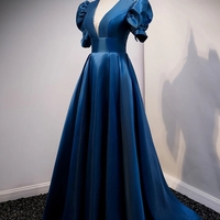 Princess A-Line V Neck Royal Blue Disney Princess Prom Evening Dresses - Thumbnail 1