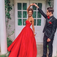 Strapless Red Satin Prom Evening Dresses - Thumbnail 1