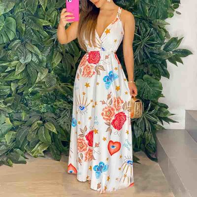 Sexy V-Neck Print Sleeveless Dress