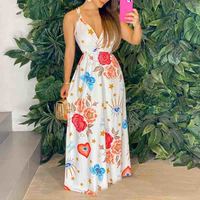 Sexy V-Neck Print Sleeveless Dress - Thumbnail 1