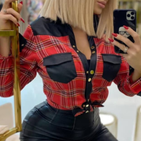 Casual Plaid Stitching Long-Sleeved Shirt - Thumbnail 1