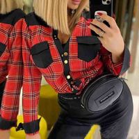 Casual Plaid Stitching Long-Sleeved Shirt - Thumbnail 3