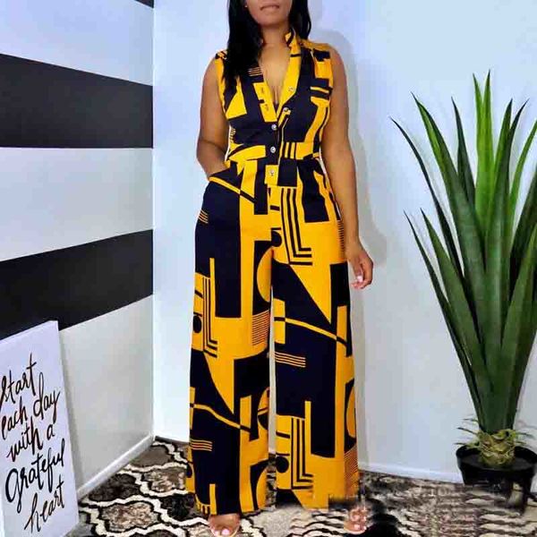 Casual V-Neck Sleeveless Button Jumpsuit