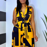 Casual V-Neck Sleeveless Button Jumpsuit - Thumbnail 2