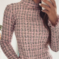 Pink Long Sleeve Casual Dress - Thumbnail 1