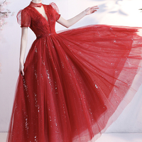 Red tulle short A line prom dress homecoming dress - Thumbnail 2