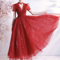 Red tulle short A line prom dress homecoming dress - Thumbnail 3
