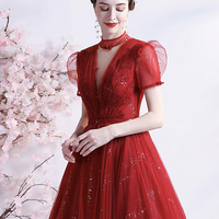 Red tulle short A line prom dress homecoming dress - Thumbnail 5