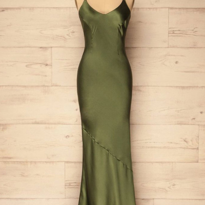 A line spaghetti straps green sheath prom dresses ,sexy evening dress - Thumbnail 4