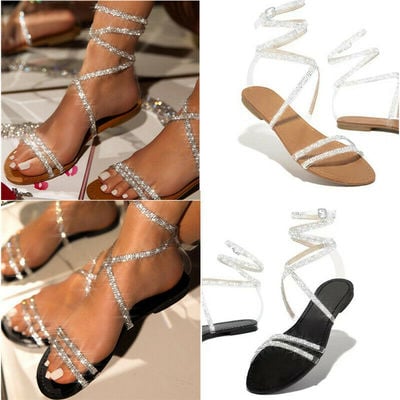 Rhinestone lace sandals-td