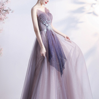 Purple tulle long A line prom dress evening dress - Thumbnail 4