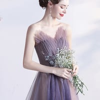 Purple tulle long A line prom dress evening dress - Thumbnail 6