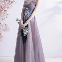 Purple tulle long A line prom dress evening dress - Thumbnail 7