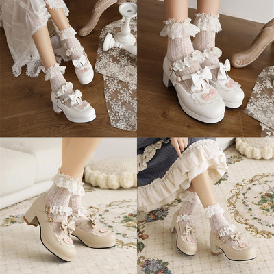 Soled platform shoes lace bow 