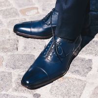 Stylish Handmade Navy Blue Captoe Design Fashion Men Shoes Sale - Thumbnail 1