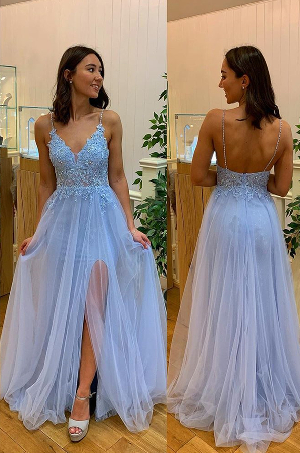 Beauty A-line Light Blue Tulle Prom Dress