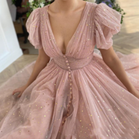 V-Neck Women'S Solid Color Short Sleeve High Waist Dress - Thumbnail 2