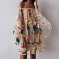 Temperament Women'S Bat Sleeve Loose Embroidered Dress - Thumbnail 1