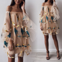 Temperament Women'S Bat Sleeve Loose Embroidered Dress - Thumbnail 2