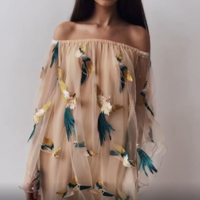 Temperament women's bat sleeve loose embroidered dress - Thumbnail 5