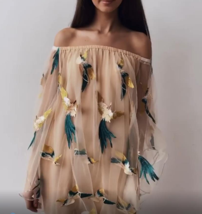 Temperament Women'S Bat Sleeve Loose Embroidered Dress