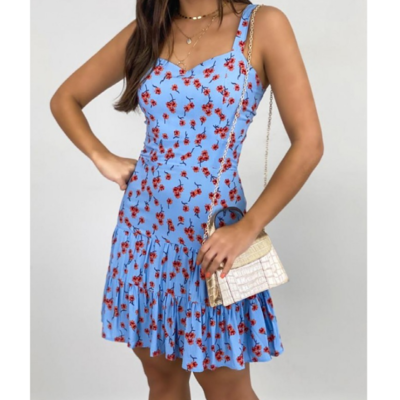 Printed high-waist women's ruffled floral sling dress - Thumbnail 2