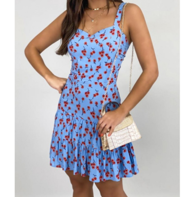 Printed High-Waist Women'S Ruffled Floral Sling Dress
