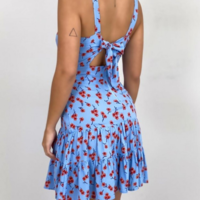 Printed High-Waist Women'S Ruffled Floral Sling Dress - Thumbnail 3