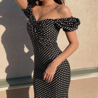 Women'S Temperament Puff Sleeve Slim Printed Dress - Thumbnail 1