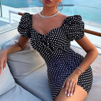 Women'S Temperament Puff Sleeve Slim Printed Dress - Thumbnail 2