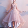 Pink tulle high low prom dress, pink tulle evening dress,521-1