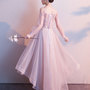 Pink tulle high low prom dress, pink tulle evening dress,521-3