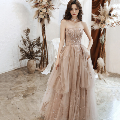 Cute tulle sequins long a line prom dress evening dress - Thumbnail 4