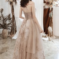 Cute tulle sequins long A line prom dress evening dress - Thumbnail 4