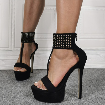 Black rivet high heel fashion sandals s-431