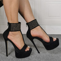 Black Rivet High Heel Fashion Sandals S-431 - Thumbnail 1