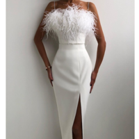 Solid Color Sexy Backless Slit High Waist Dress - Thumbnail 1