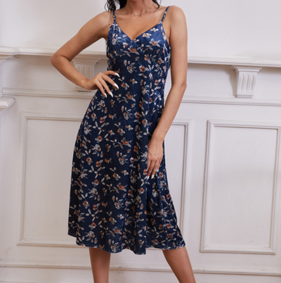 Temperament Sling Floral High Waist Dress