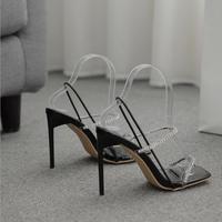 Popular chain Rhinestone strap simple thin heel super high heel sexy sandals-White S-445 - Thumbnail 5