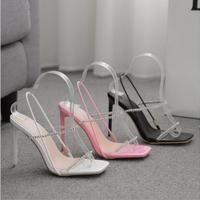 Popular chain Rhinestone strap simple thin heel super high heel sexy sandals-White S-445 - Thumbnail 6